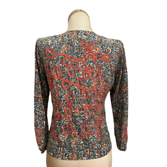 Anthropologie GUINEVERE Cardigan Sweater Looped Bud Coral Ribbon (Medium) - Picture 7 of 8